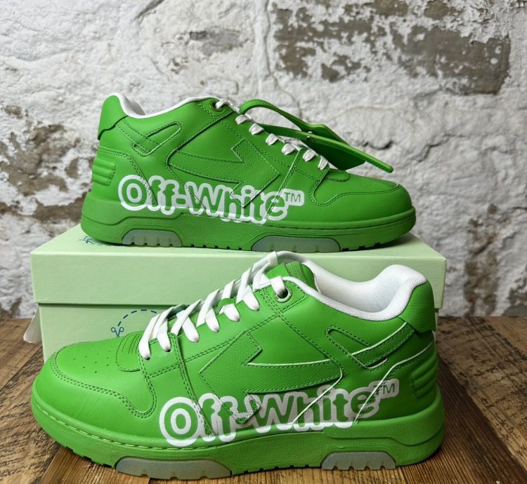 Off White Out Of Office Green Spellout Sneaker Size 11 New