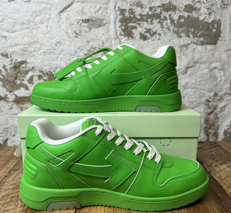 Off White Out Of Office Green Spellout Sneaker Size 11 New