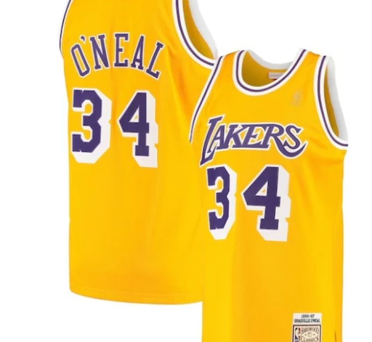 Shaquille Oneal Los Angeles Lakers 199697 Hardwood Classics Authentic Jersey - Gold