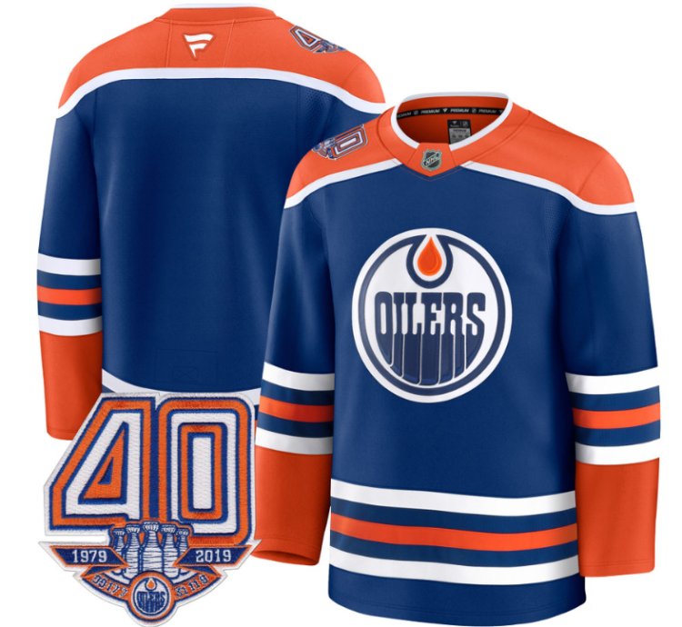 Mens Team Jersey Edmonton Oilers 40th Anniversary Patch Premium Stitched Home