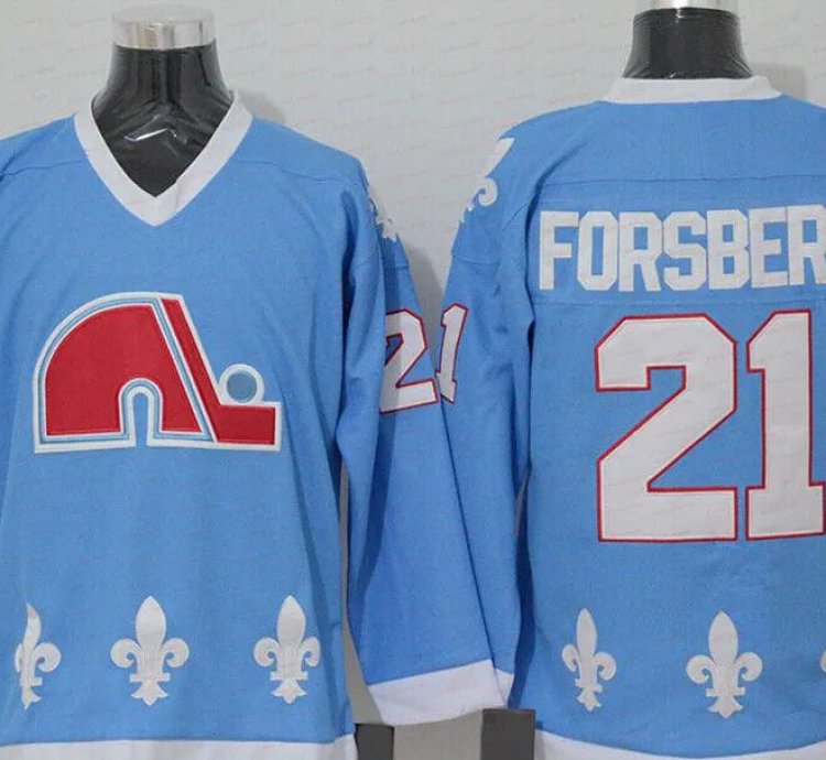 Mens Vintage Peter Forsberg Jersey 21 Quebec Nordiques Light Blue