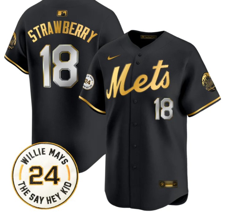 Darryl Strawberry Jersey 18 Mets Willie Mays Patch Vapor Premier Limited Stitched Black Gold
