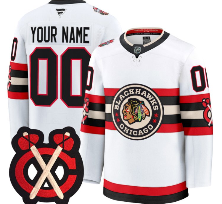 Custom Chicago Blackhawks Jersey Winter Classic Patch Premium All Stitched White