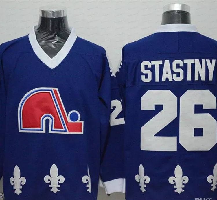 Mens Vintage Peter Stastny Jersey 26 Quebec Nordiques Stitched Dark Blue