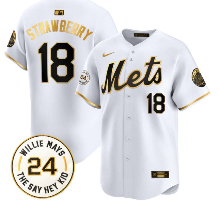 Darryl Strawberry Jersey 18 Mets Willie Mays Patch Vapor Premier Limited Stitched White Gold