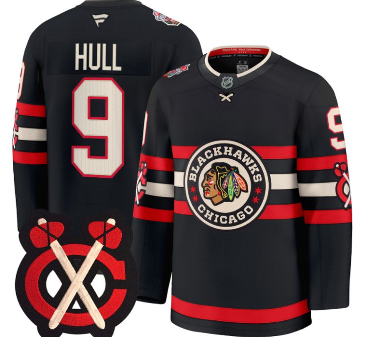 Bobby Hull Jersey 9 Chicago Blackhawks Winter Classic Patch Stitched Black