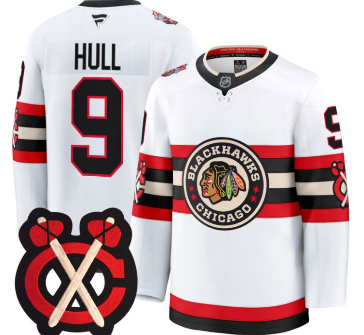 Bobby Hull Jersey 9 Chicago Blackhawks Winter Classic Patch Stitched White