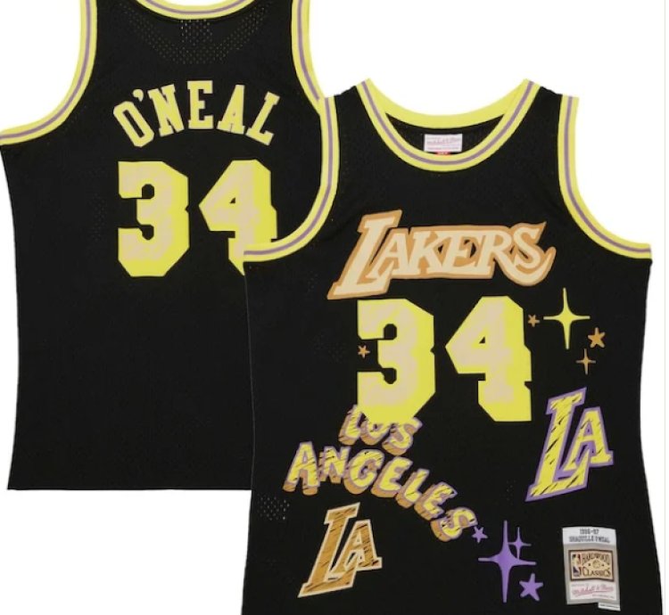 Shaquille Oneal Los Angeles Lakers 199697 Swingman Sidewalk Sketch Jersey - Black