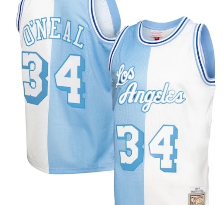 Shaquille Oneal Los Angeles Lakers Big Tall Hardwood Classics 199697 Split Swingman Jersey - Powder Bluewhite