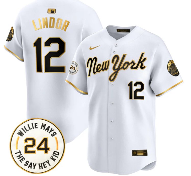 Francisco Lindor Jersey 12 Mets Willie Mays Patch Vapor Premier Limited Stitched New York Gold