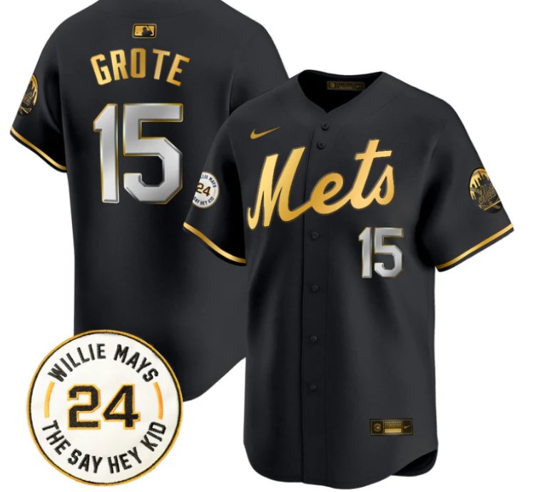 Jerry Grote Jersey 15 Mets Willie Mays Patch Vapor Premier Limited Stitched Black Gold