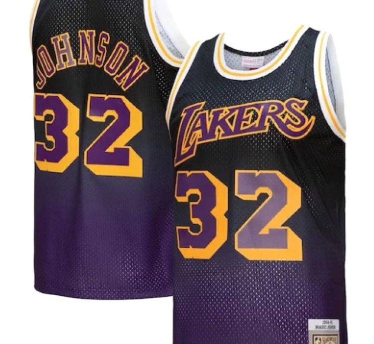 Magic Johnson Los Angeles Lakers 198485 Hardwood Classics Fadeaway Swingman Player Jersey - Purple
