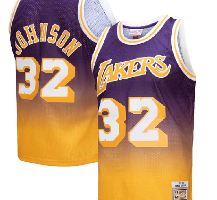 Magic Johnson Los Angeles Lakers 198485 Hardwood Classics Fadeaway Swingman Player Jersey - Gold