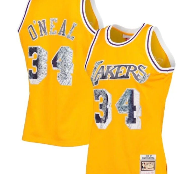 Shaquille Oneal Los Angeles Lakers 1996-97 Hardwood Classics Nba 75th Anniversary Diamond Swingman Jersey - Gold