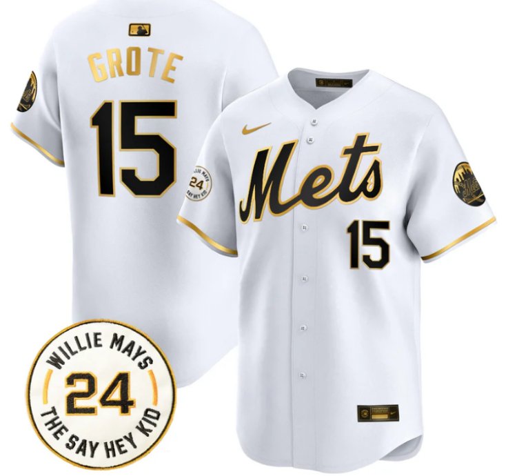 Jerry Grote Jersey 15 Mets Willie Mays Patch Vapor Premier Limited Stitched White Gold