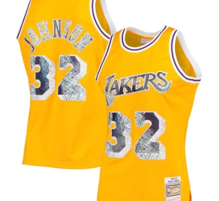 Magic Johnson Los Angeles Lakers 198485 Hardwood Classics Nba 75th Anniversary Diamond Swingman Jersey - Gold