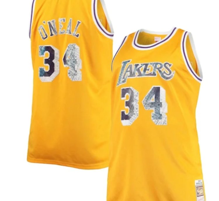 Shaquille Oneal Los Angeles Lakers Big Tall 1996-97 Nba 75th Anniversary Diamond Swingman Jersey - Gold