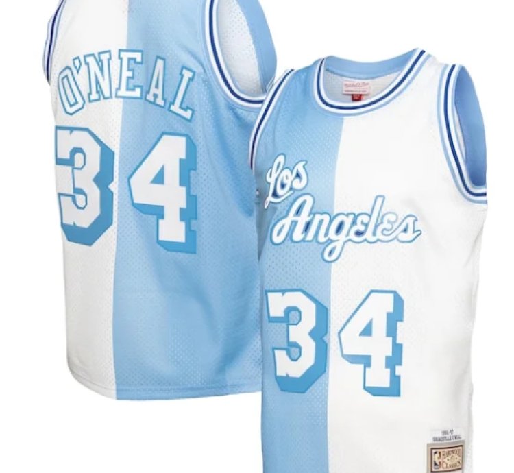 Shaquille Oneal Los Angeles Lakers Hardwood Classics 199697 Split Swingman Jersey - Powder Bluewhite