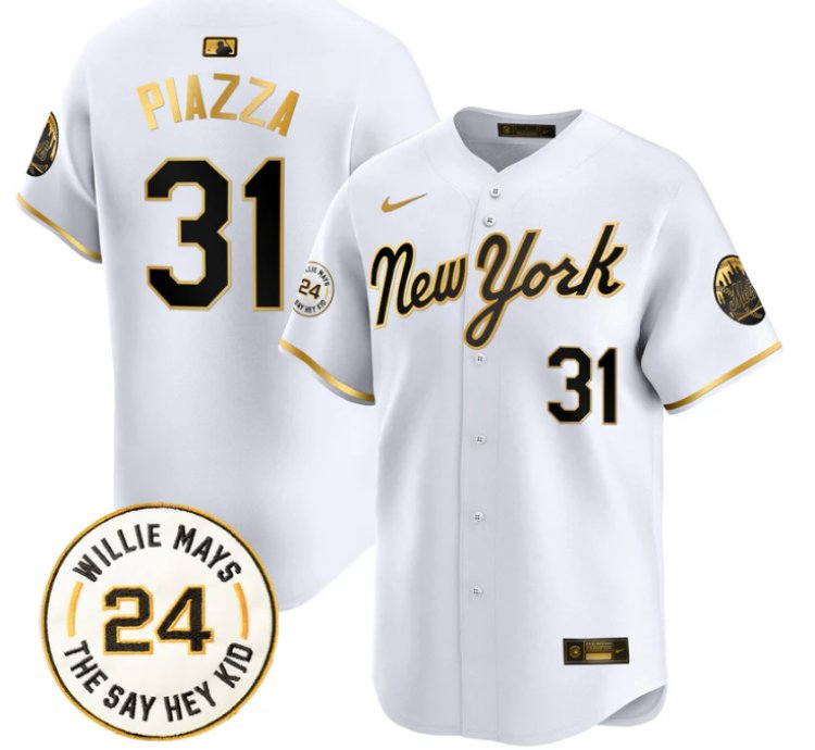 Mike Piazza Jersey 31 Mets Willie Mays Patch Vapor Premier Limited Stitched New York Gold