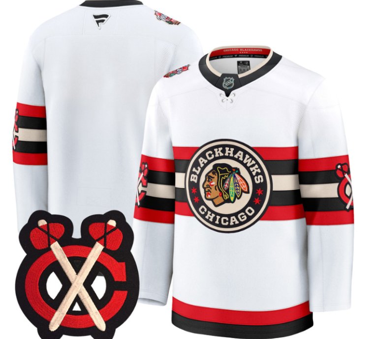Team Jersey Chicago Blackhawks Winter Classic Patch Premium Stitched White