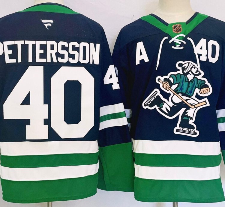 Custom Men Elias Pettersson Canucks Navy Jersey All Stitched
