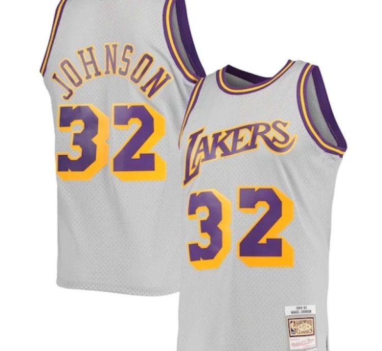 Magic Johnson Los Angeles Lakers 1984-85 Hardwood Classics Reload 20 Throwback Swingman Jersey - Gray