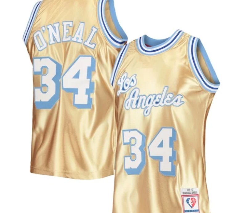 Shaquille Oneal Los Angeles Lakers 75th Anniversary 199697 Hardwood Classics Swingman Jersey - Gold