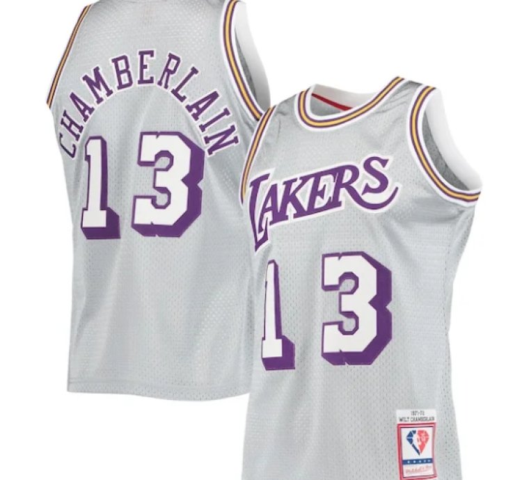 Wilt Chamberlain Los Angeles Lakers 75th Anniversary 197172 Hardwood Classics Swingman Jersey - Silver
