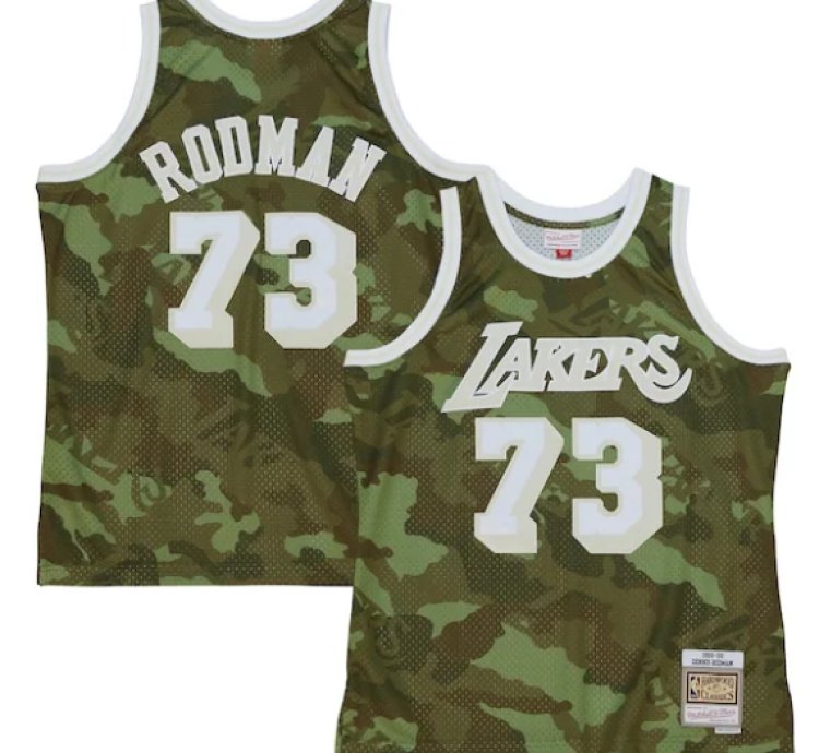 Dennis Rodman Los Angeles Lakers Hardwood Classics 199899 Ghost Green Swingman Jersey - Camo