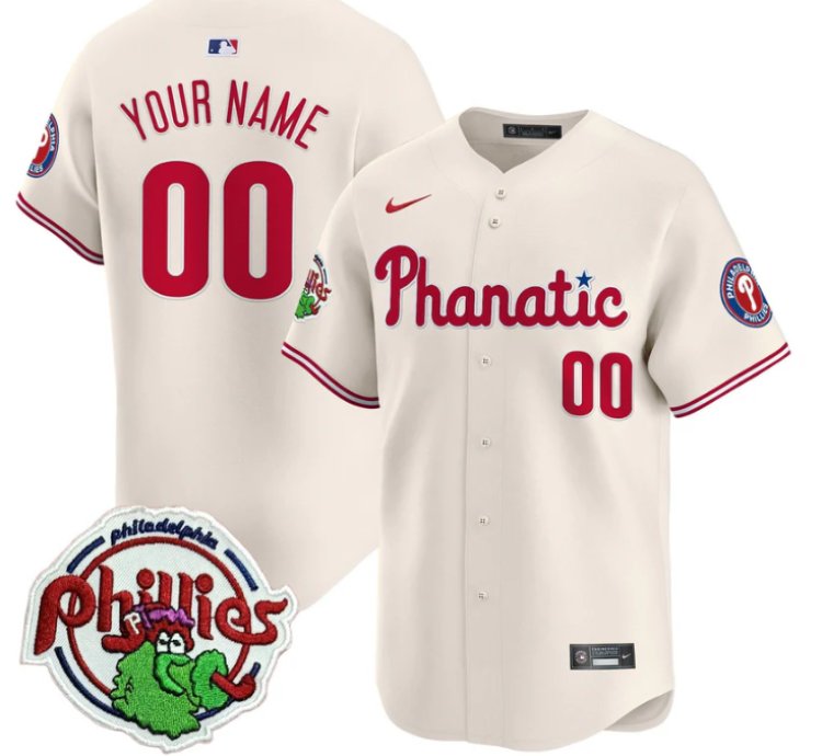 Custom Phillies Jersey Phanatic Patch Vapor Premier Limited Stitched Cream