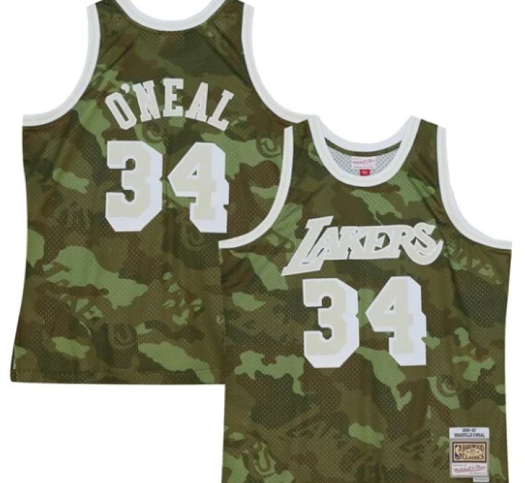 Shaquille Oneal Los Angeles Lakers Hardwood Classics 199697 Ghost Green Swingman Jersey - Camo