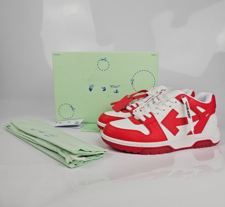 Off-white Out Of Office Men White And Red Sneakers New