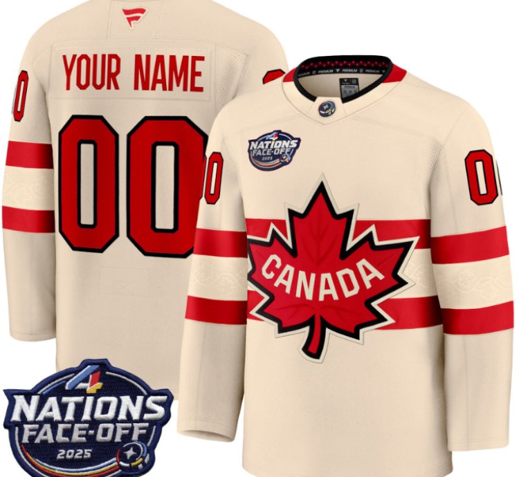 Mens Custom Canada Jersey 4 Nations Face-off 2025 Premium All Stitched Cream