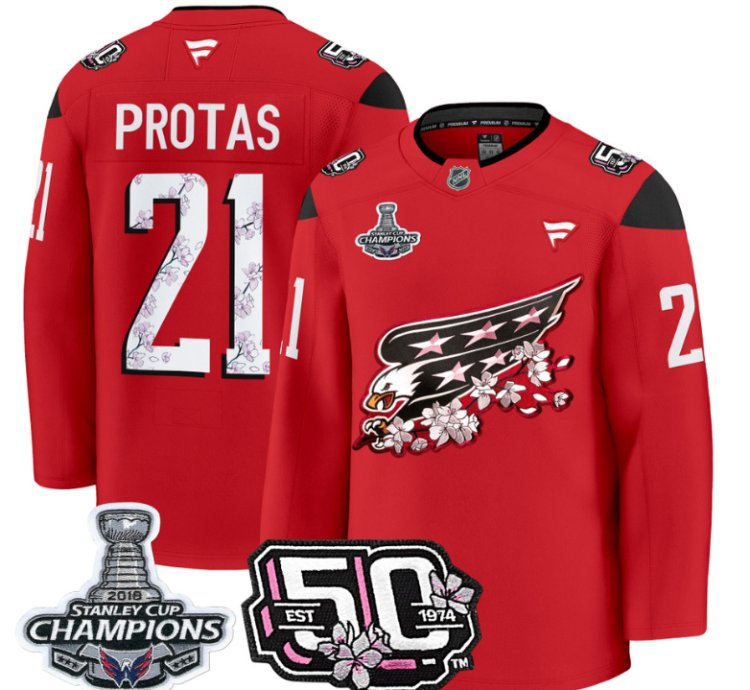 Aliaksei Protas Jersey 21 Washington Capitals 50th 2018 Stanley Cup Champions Patch Red