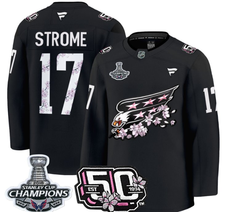 Dylan Strome Jersey 17 Washington Capitals 50th 2018 Stanley Cup Champions Patch Black