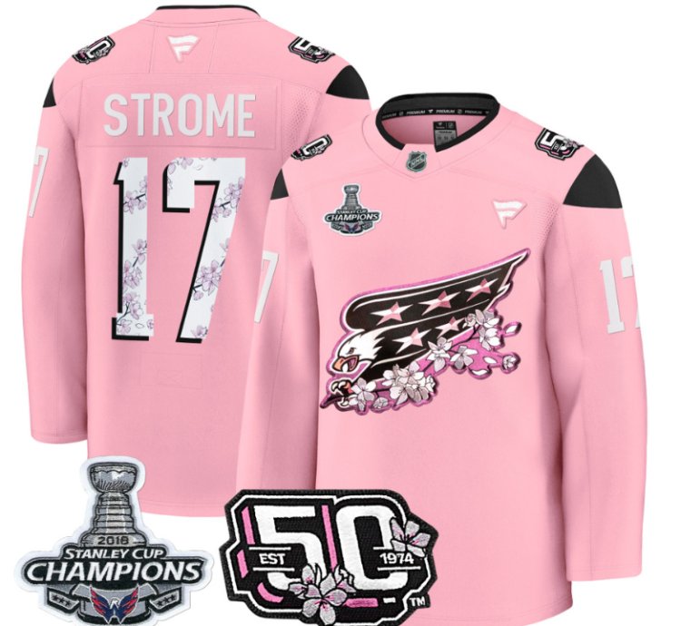 Dylan Strome Jersey 17 Washington Capitals 50th 2018 Stanley Cup Champions Patch Cherry Blossom
