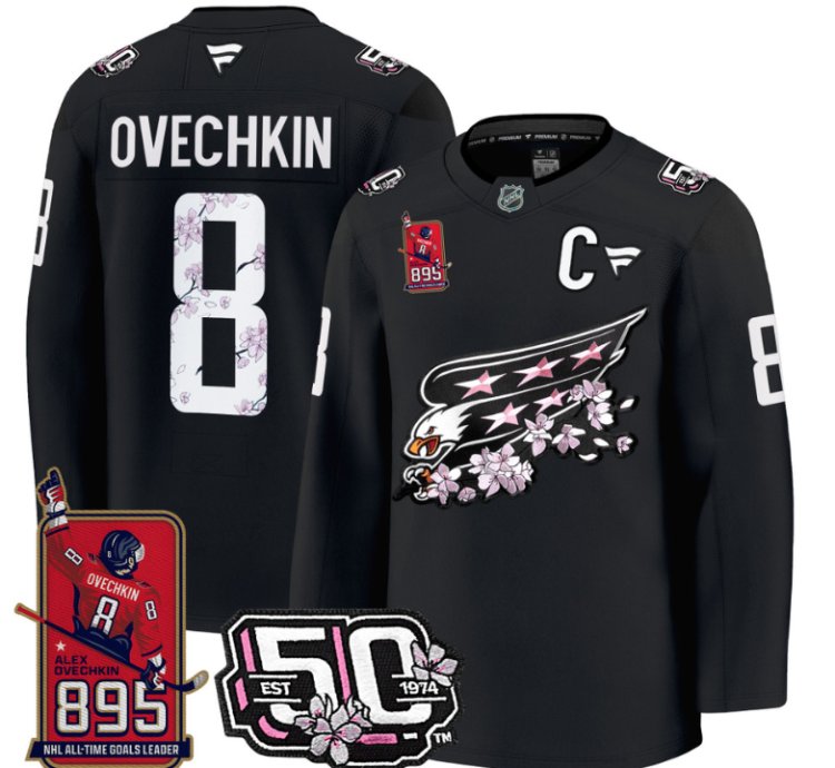 Ovechkin Jersey 8 Washington Capitals All-time Leading Goals Leader Patch Black