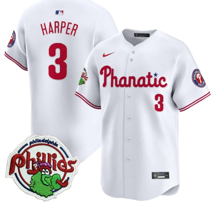 Bryce Harper Jersey 3 Phillies Phanatic Patch Vapor Premier Limited Stitched White