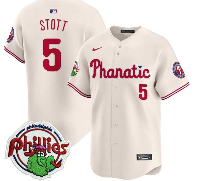 Bryson Stott Jersey 5 Phillies Phanatic Patch Vapor Premier Limited Stitched Cream