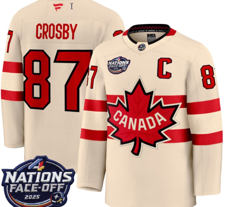 Mens Sidney Crosby Jersey 87 Canada 4 Nations Face-off 2025 Stitched Cream