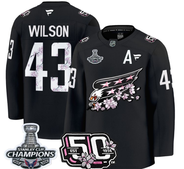 Tom Wilson Jersey 43 Washington Capitals 50th 2018 Stanley Cup Champions Patch Black