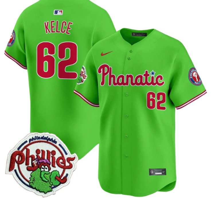 Jason Kelce Jersey 62 Phillies Phanatic Patch Vapor Premier Limited Stitched Green