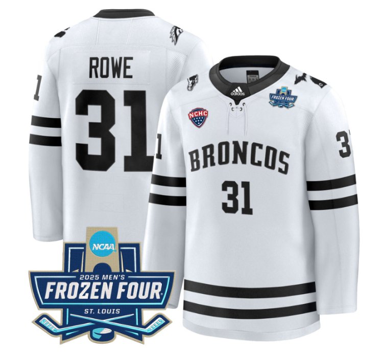 Cameron Rowe Jersey 31 Western Michigan Broncos 2025 Frozen Four Patch Stitched White