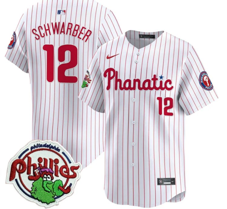 Kyle Schwarber Jersey 12 Phillies Phanatic Patch Vapor Premier Limited Stitched White Pinstripe