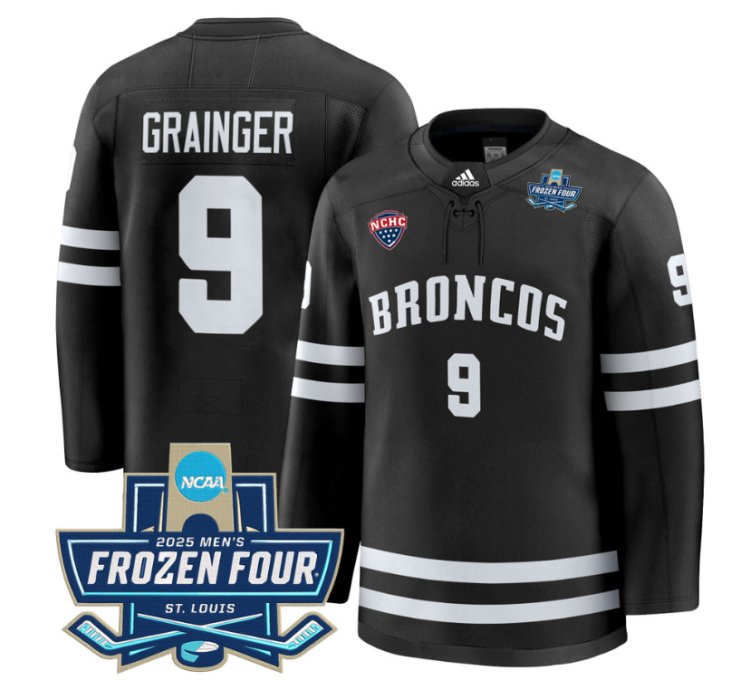 Luke Grainger Jersey 9 Western Michigan Broncos 2025 Frozen Four Patch Stitched Black