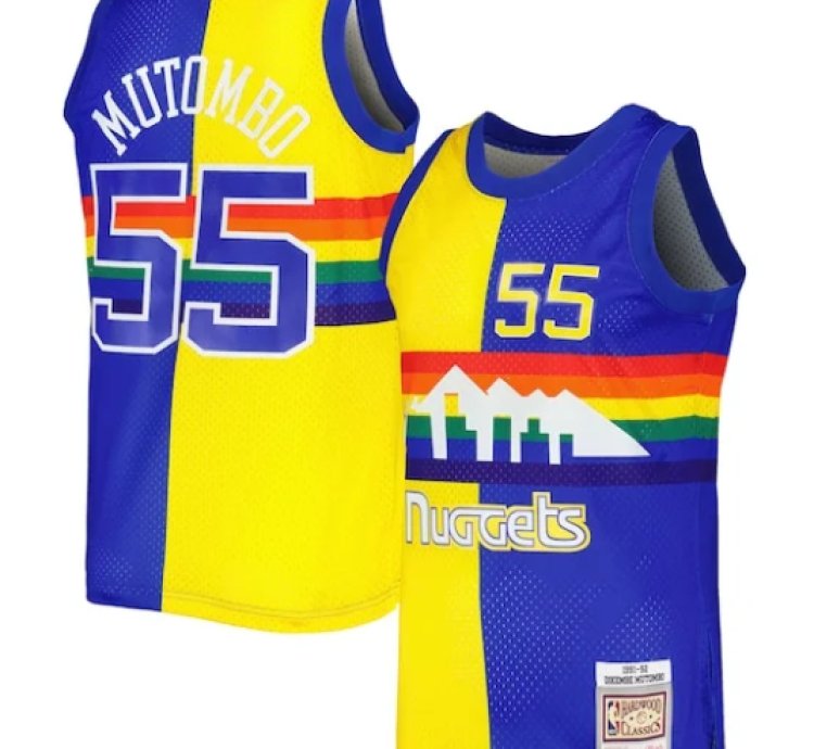 Dikembe Mutombo Denver Nuggets Hardwood Classics 199192 Split Swingman Jersey - Royalgold