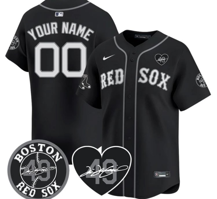 Custom Boston Red Sox Jersey Tim Wakefield Memorial Patch Stitched Black
