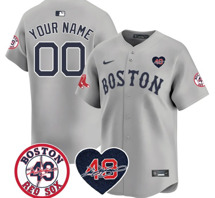 Custom Boston Red Sox Jersey Tim Wakefield Memorial Patch Stitched Gray