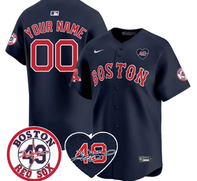 Custom Boston Red Sox Jersey Tim Wakefield Memorial Patch Stitched Navy