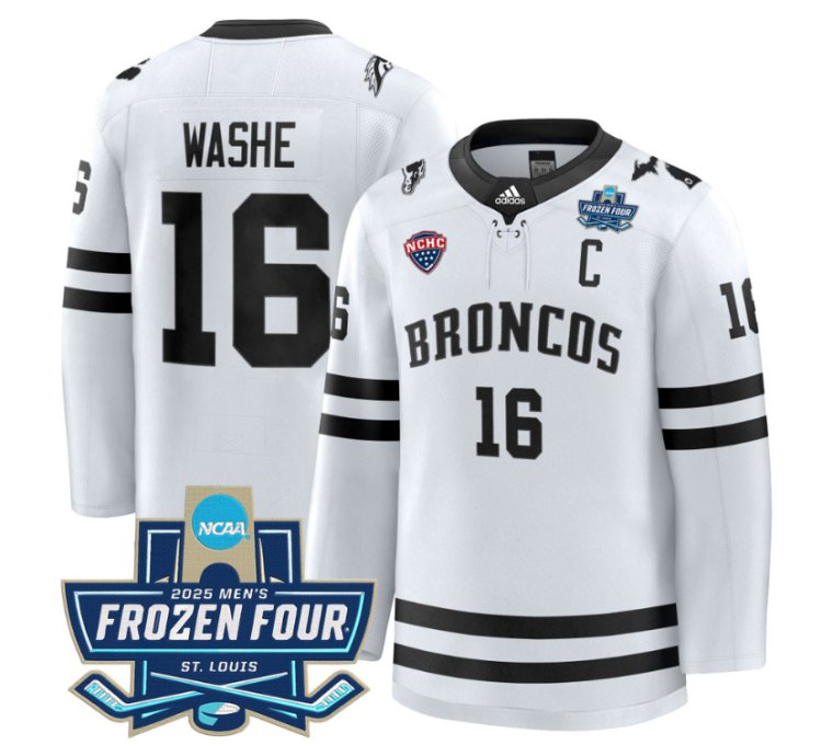 Tim Washe Jersey 16 Western Michigan Broncos 2025 Frozen Four Patch Stitched White